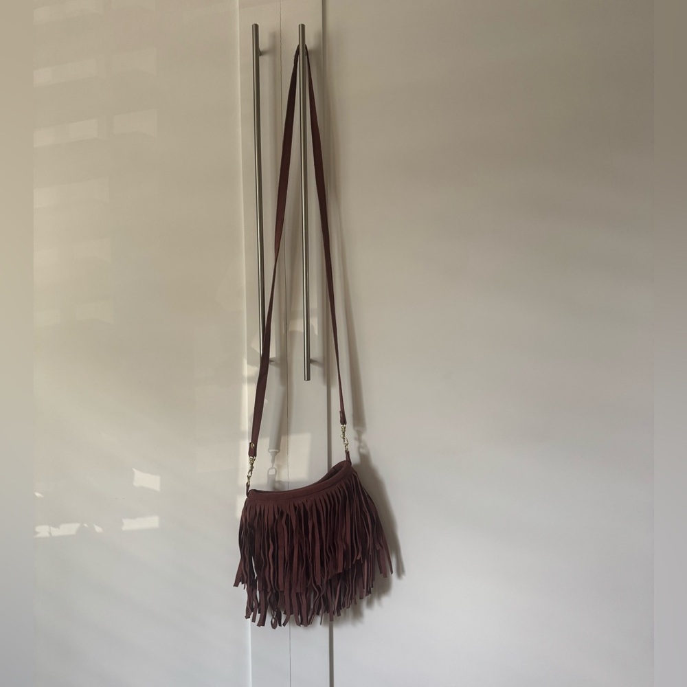 Dusty Rose Leather Suede Fringe Purse